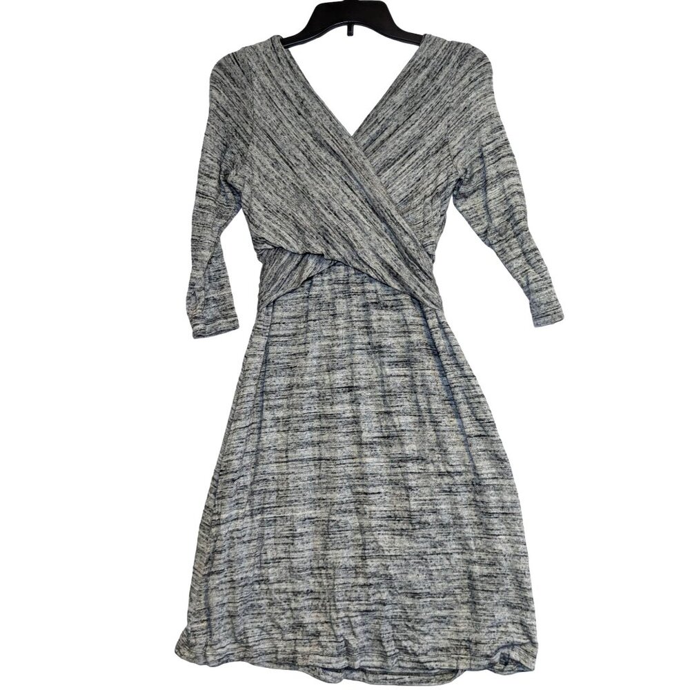 Anthropologie Amadi Fara Dress S Grey & Black Knit V-Neck 3/4 Sleeve